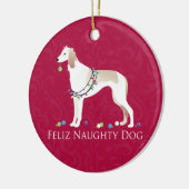 Saluki Feliz Naughty Dog-kerstontwerp Keramisch Ornament (Links)
