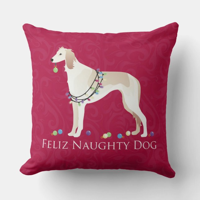 Saluki Feliz Naughty Dog-kerstontwerp Kussen (Voorkant)