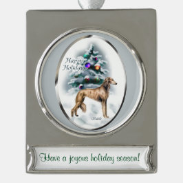 Saluki Gepersonaliseerde Kerstmis Verzilverd Banner Ornament