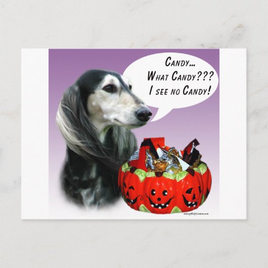 Saluki Halloween Snoep Briefkaart (Voorkant)