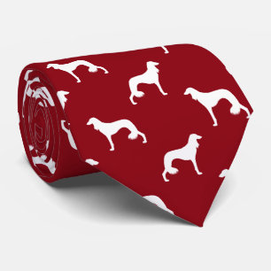Saluki Hond Silhouetten Patroon Rood en Wit Stropdas