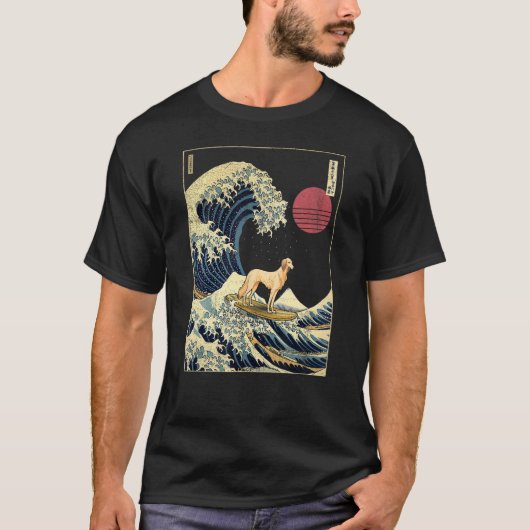 Saluki Japans Kanagawa Wave Surf Dog T-shirt (Voorkant)