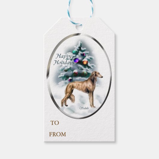 Saluki Kerstmis Cadeaulabel (Voorkant)