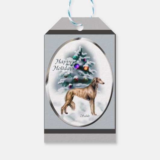 Saluki Kerstmis Cadeaulabel (Achterkant)