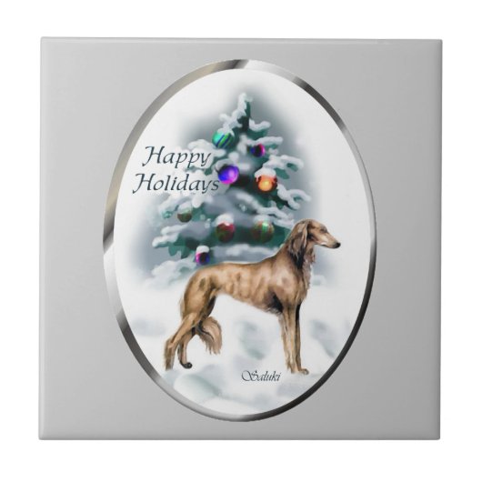 Saluki Kerstmis Tegeltje (Voorkant)