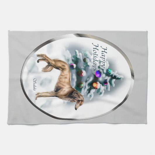 Saluki Kerstmis Theedoek (Horizontaal)