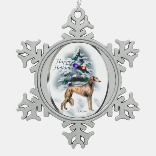 Saluki Kerstmis Tin Sneeuwvlok Ornament (Voorkant)