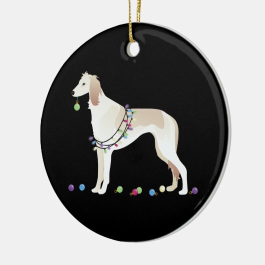Saluki kerstontwerp keramisch ornament (Links)