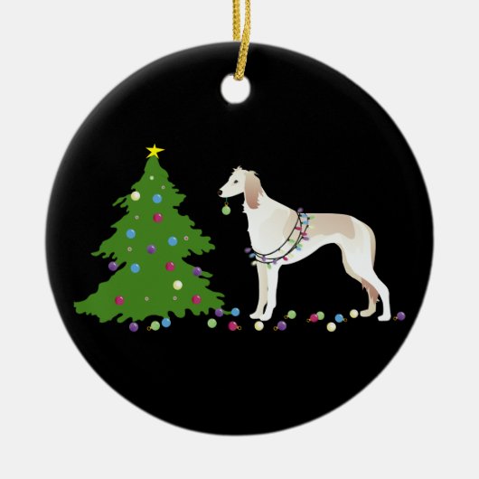 Saluki kerstontwerp keramisch ornament (Voorkant)