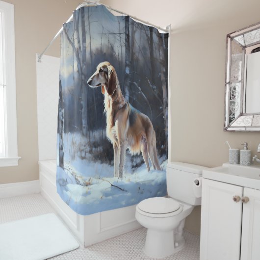 Saluki Laat het Sneeuwen Kerstmis Douchegordijn (In situ)