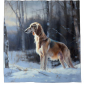 Saluki Laat het Sneeuwen Kerstmis Douchegordijn (Voorkant)
