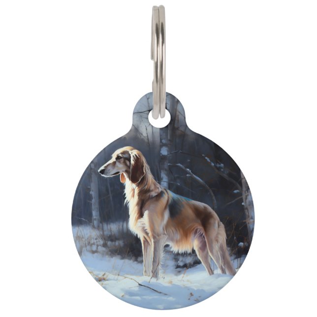 Saluki Laat het Sneeuwen Kerstmis Huisdierpenning (Voorkant)