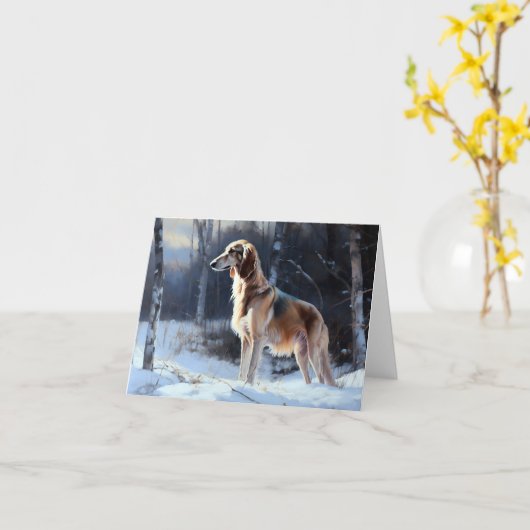 Saluki Laat het Sneeuwen Kerstmis Kaart (Gele Bloem)