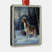 Saluki Laat het Sneeuwen Kerstmis Metalen Ornament (Rechts)
