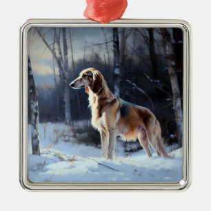 Saluki Laat het Sneeuwen Kerstmis Metalen Ornament