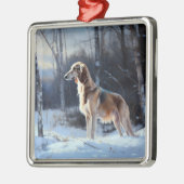 Saluki Laat het Sneeuwen Kerstmis Metalen Ornament (Links)