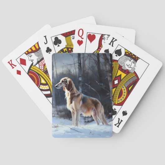 Saluki Laat het Sneeuwen Kerstmis Pokerkaarten (Achterkant)