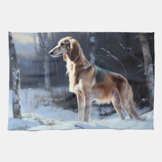 Saluki Laat het Sneeuwen Kerstmis Theedoek (Horizontaal)