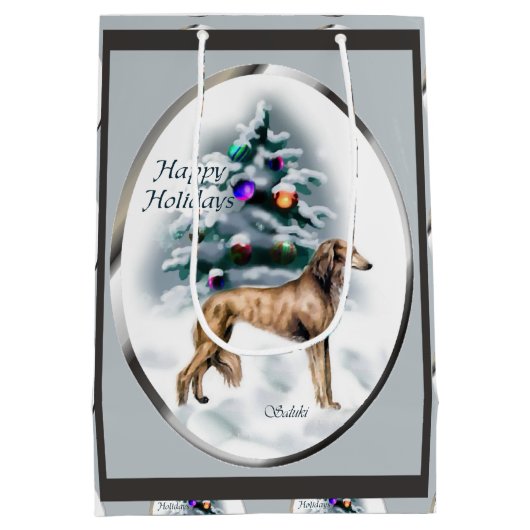 Saluki Liefhebbers Kerstmis Medium Cadeauzakje (Achterkant)