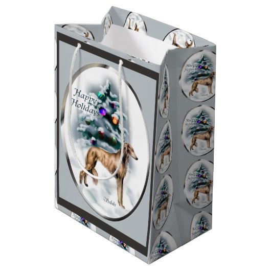 Saluki Liefhebbers Kerstmis Medium Cadeauzakje (Achterkant Gekanteld)