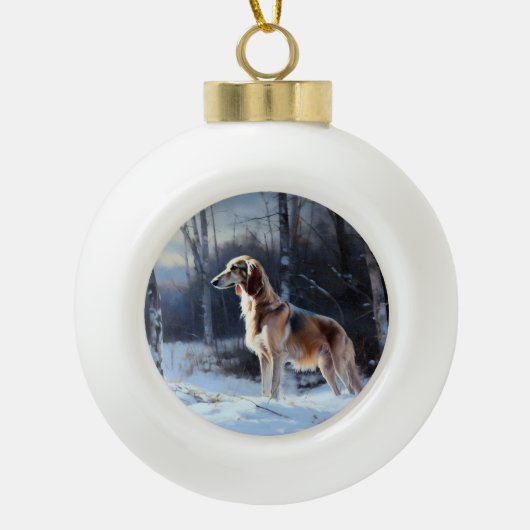 Saluki liet het sneeuwen Kerstmis Keramische Bal Ornament (Voorkant)