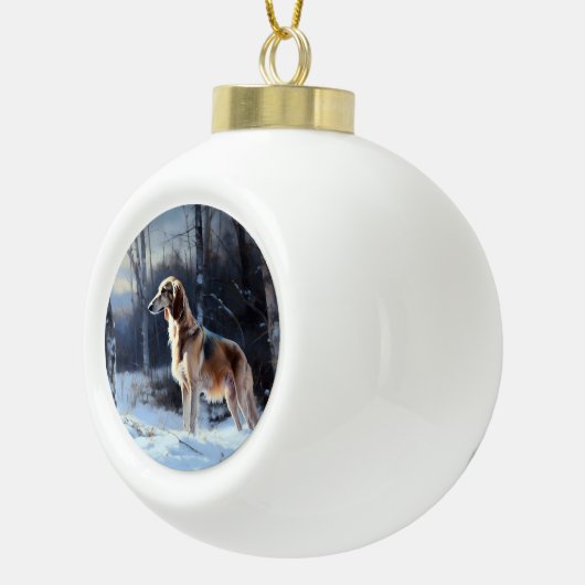 Saluki liet het sneeuwen Kerstmis Keramische Bal Ornament (Rechts)