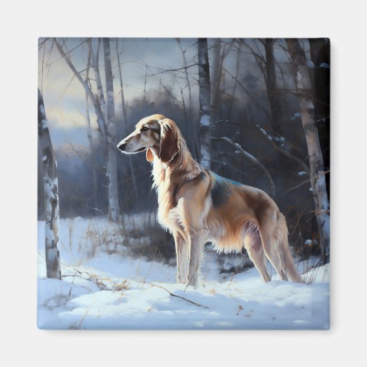 Saluki liet het sneeuwen Kerstmis Magneet (Voorkant)