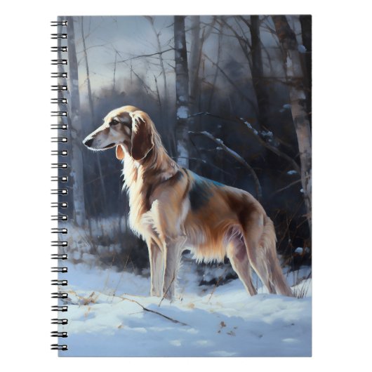 Saluki liet het sneeuwen Kerstmis Notitieboek (Voorkant)