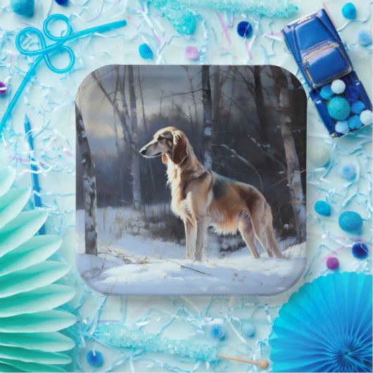 Saluki liet het sneeuwen Kerstmis Papieren Bordje (Feest)