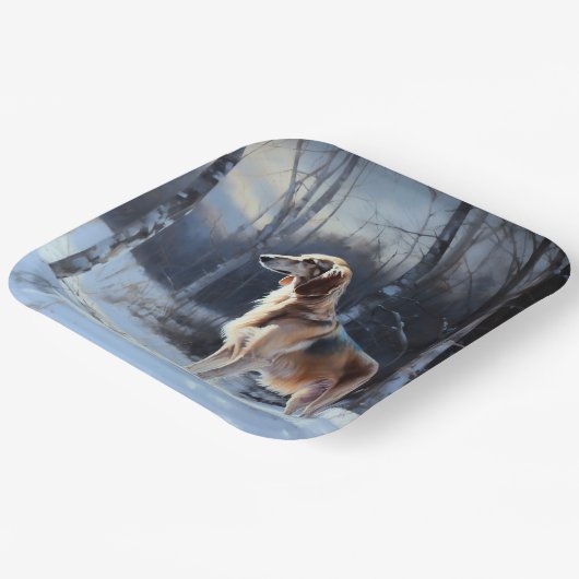 Saluki liet het sneeuwen Kerstmis Papieren Bordje (Gebogen)