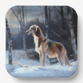 Saluki liet het sneeuwen Kerstmis Papieren Bordje (Voorkant)