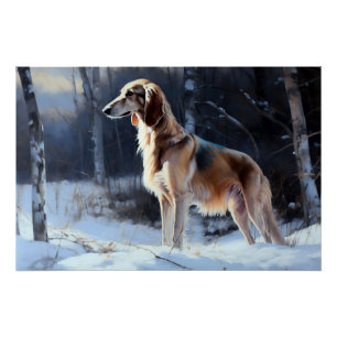 Saluki liet het sneeuwen Kerstmis Perfect Poster
