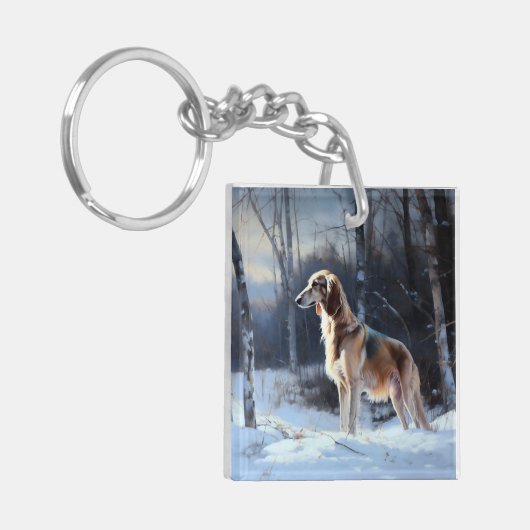 Saluki liet het sneeuwen Kerstmis Sleutelhanger (Voorkant Links)