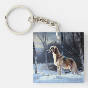 Saluki liet het sneeuwen Kerstmis Sleutelhanger