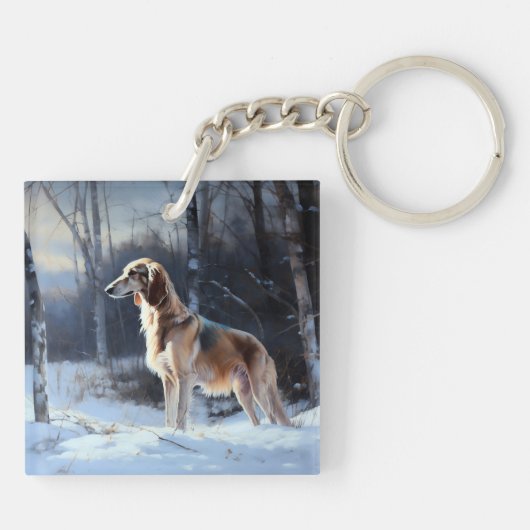 Saluki liet het sneeuwen Kerstmis Sleutelhanger (Achterkant)