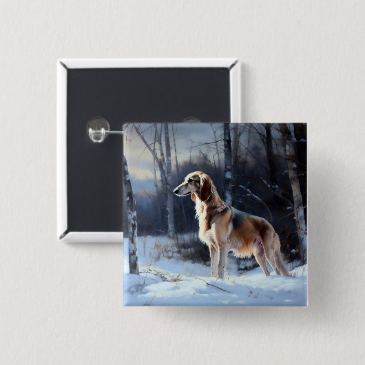 Saluki liet het sneeuwen Kerstmis Vierkante Button 5,1 Cm (Voorkant /achterkant)