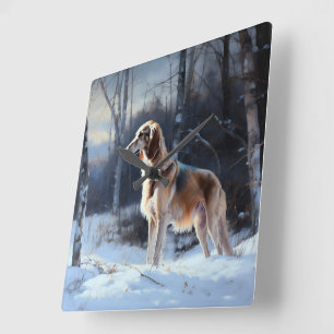 Saluki liet het sneeuwen Kerstmis Vierkante Klok