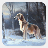 Saluki liet het sneeuwen Kerstmis Vierkante Sticker (Voorkant)