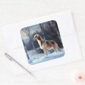 Saluki liet het sneeuwen Kerstmis Vierkante Sticker (Envelop)