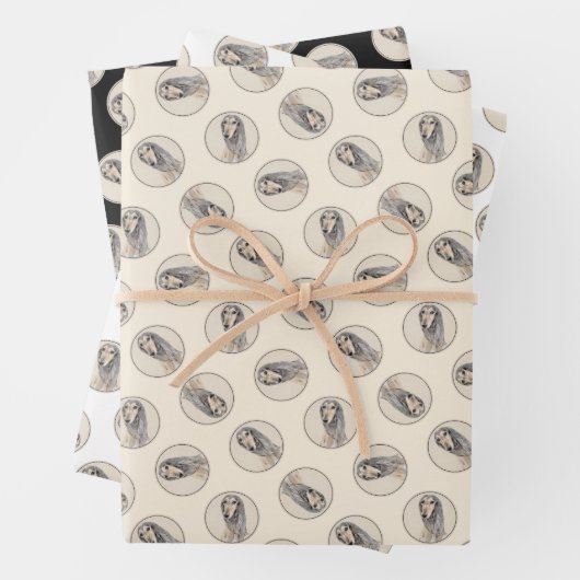 Saluki schilderij Fawn Sable Schattigee originele  Inpakpapier Vel (In situ)