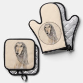 Saluki schilderij Fawn Sable Schattigee originele  Ovenwant & Pannenlap Set (Voorkant / Achterkant)