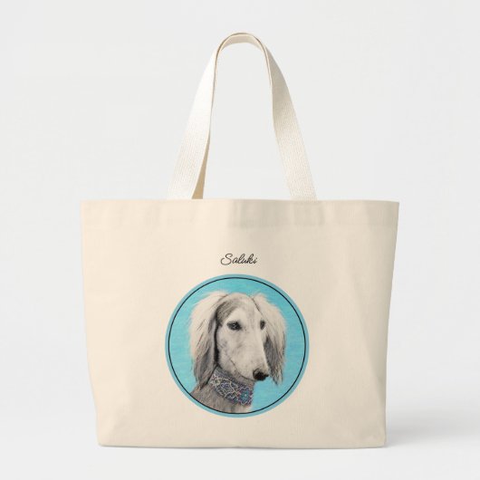 Saluki Schilderij Zilveren Veren Originele Hond Ar Grote Tote Bag (Voorkant)