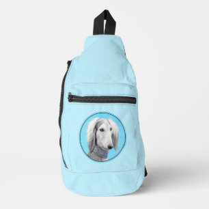Saluki Schilderij Zilveren Veren Originele Hond Ar Sling Bag
