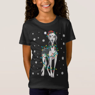 Saluki verpakt in kerstverlichting hond t-shirt