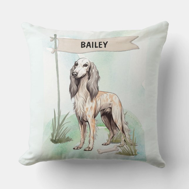 Saluki Watercolor Personalized Dog Kussen (Voorkant)