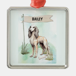Saluki Watercolor Personalized Dog Metalen Ornament