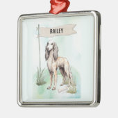 Saluki Watercolor Personalized Dog Metalen Ornament (Links)