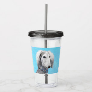 Saluki (zilver) schilderen - Kute Original Dog Art Acryl Drinkbeker