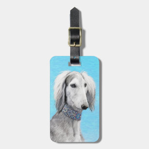 Saluki (zilver) schilderen - Kute Original Dog Art Bagagelabel
