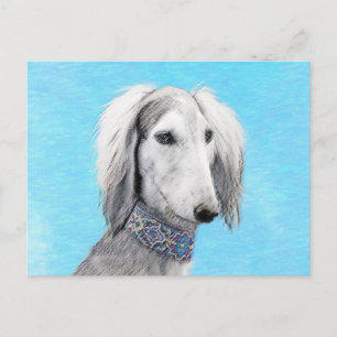 Saluki (zilver) schilderen - Kute Original Dog Art Briefkaart
